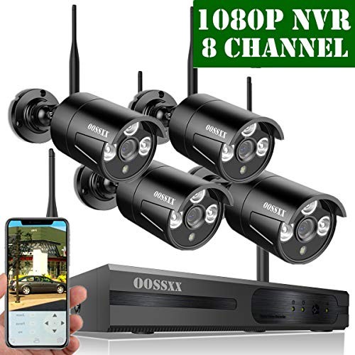 【2020 Update】 OOSSXX HD 1080P 8-Channel Wireless Security Camera System,4 pcs 720P 1.0 Megapixel Wireless Weatherproof Bullet IP Cameras,Plug Play,70FT Night Vision,P2P,App, No Hard Drive