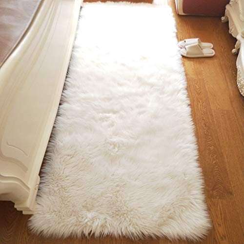 Noahas Luxury Fluffy Rugs Bedroom Furry Carpet Bedside Sheepskin Area Rugs Children Play Princess Room Decor Rug, 2ft x 6ft White