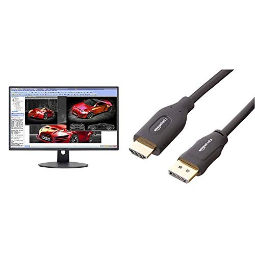 Sceptre E248W-19203R 24" Ultra Thin 75Hz 1080p LED Monitor 2X HDMI VGA Build-in Speakers, Metallic Black 2018 & AmazonBasics DisplayPort to HDMI Display Cable - 6 Feet