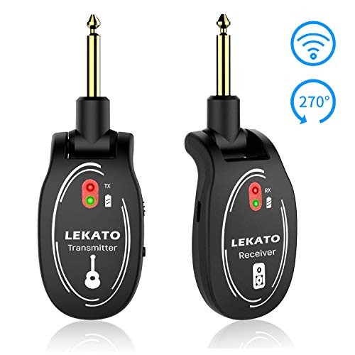 LEKATO Wireless Guitar System Wireless Guitar Transmitter Receiver Rechargeable 4 Channels Audio Wireless Transmitter Guitar Set for Electric Guitar Bass Violin