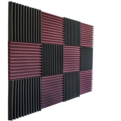 Foamily 12 Pack- Burgundy/Charcoal Acoustic Panels Studio Foam Wedges 1" X 12" X 12"