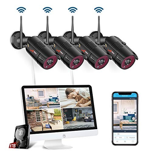 【All-in-One】 Surveillance Camera System with 15.6 Inch Monitor, ANRAN 4 Channel 1080P Waterproof Indoor Outdoor Wireless Surveillance IP Camera, Remote Home Security Camera System 1TB HDD, Plug&Play