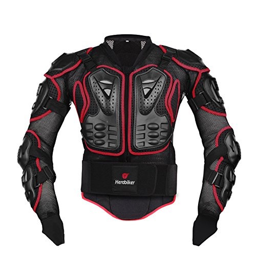 HEROBIKER Motorcycle Full Body Armor Jacket spine chest protection gear Motocross Motos Protector Motorcycle Jacket 2 Styles (XXL, Red)