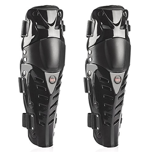Wonzone 1 Pair of Adults Fashion Knee Shin Armor Protect Guard Pads Accessories with Plastic Cement Hook for Motorcycle (Black)