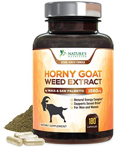 Horny Goat Weed Extra Strength for Men & Women 1560mg [10X Strength Icariins] with Maca, Tribulus, L-Arginine, Saw Palmetto & Tongkat Ali, Made in USA, Best Energy, Stamina, Performance - 180 Capsules
