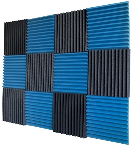 12 Pack- Ice Blue/Charcoal Acoustic Panels Studio Foam Wedges 1" X 12" X 12"