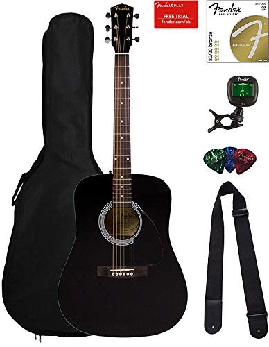 Fender FA-115 Dreadnought Acoustic Guitar - Black Bundle with Gig Bag, Tuner, Strings, Strap, and Picks