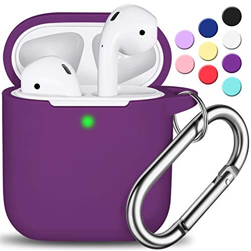 AirPods Case Cover with Keychain, R-fun Full Protective Silicone AirPods Accessories Skin Cover for Women Girl with Apple AirPods Wireless Charging Case,Front LED Visible-Plum/Purple