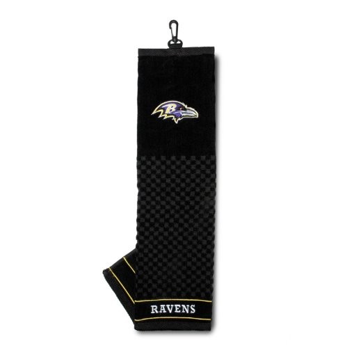 Team Golf NFL Baltimore Ravens Embroidered Golf Towel, Checkered Scrubber Design, Embroidered Logo