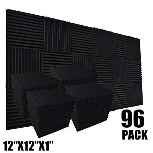 96 Pack Allxinlog Absorb the echo Acoustic Foam Panel Wedge Studio Soundproofing Wall Tiles 12" X 12" X 1" (96-BLACK)