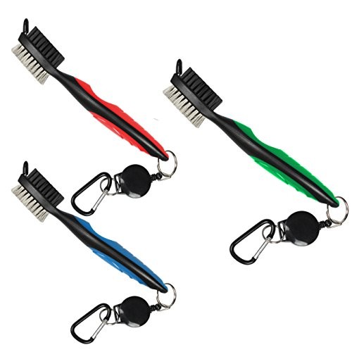 Yoport Golf Club Brush and Club Groove Cleaner 2 Ft Retractable Zip-line Aluminum Carabiner, Lightweight and Stylish, Ergonomic Design, Easily Attaches to Golf Bag (red, Blue, Green)