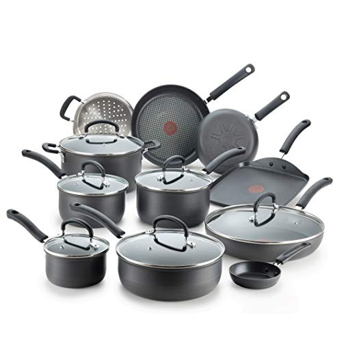 T-fal E765SH Ultimate Hard Anodized Nonstick 17 Piece Cookware Set, 17PC, Black