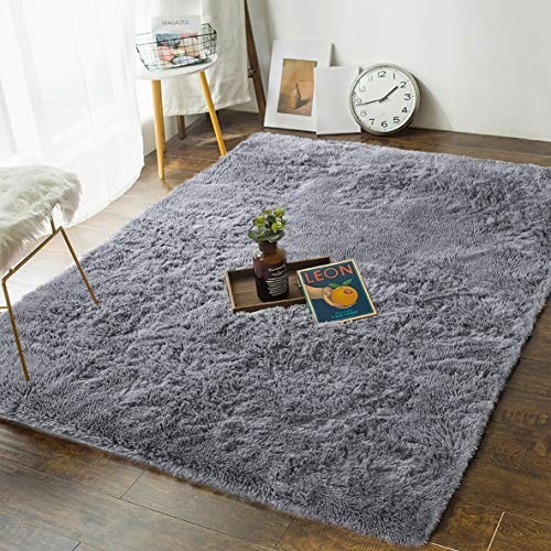 Soft Bedroom Rugs - 4' x 5.3' Shaggy Floor Area Rug for Living Room Kids Room Home Decor Carpet by AND BEYOND INC, Grey