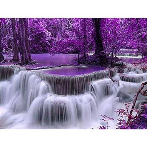 DIY 5D Diamond Painting Kit, Full Diamond Purple Waterfall Embroidery Rhinestone Cross Stitch Arts Craft Supply for Home Wall Decor 11.8x15.8 inch