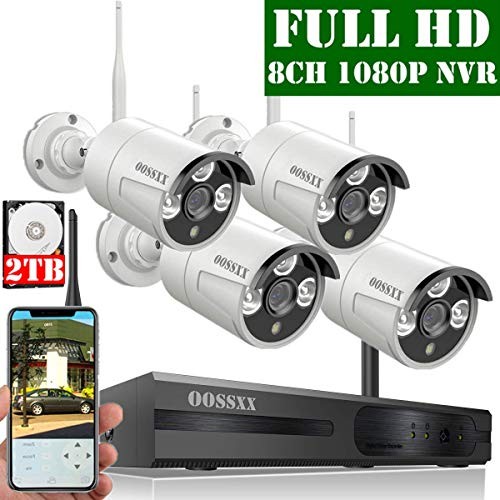 【2020 Update】 OOSSXX 8-Channel HD 1080P Wireless Security Camera System,4Pcs 1080P 2.0 Megapixel Wireless Indoor/Outdoor IR Bullet IP Cameras,P2P,App, HDMI Cord & 2TB HDD Pre-Install