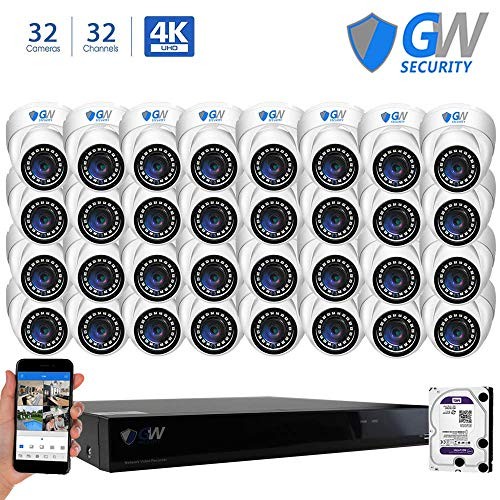 GW Security 32 Channel NVR 5 Megapixel H.265 Security Camera System, 32 Built-in Microphone Audio Recording HD 1920P IP PoE Dome Cameras, QR-Code Connection