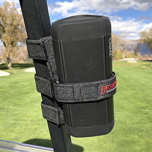 Bushwhacker Portable Speaker Mount for Golf Cart Railing - Adjustable Strap Fits Most Bluetooth Wireless Speakers Attachment Accessory Holder Bar Rail