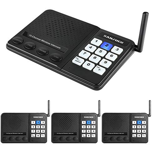 Wireless Intercom System Sanzuco Intercoms Wireless for Home, 10 Channel Wireless Intercom System for Home School Business Office Room to Room Intercom, Home Communication System Pack of 4 Black