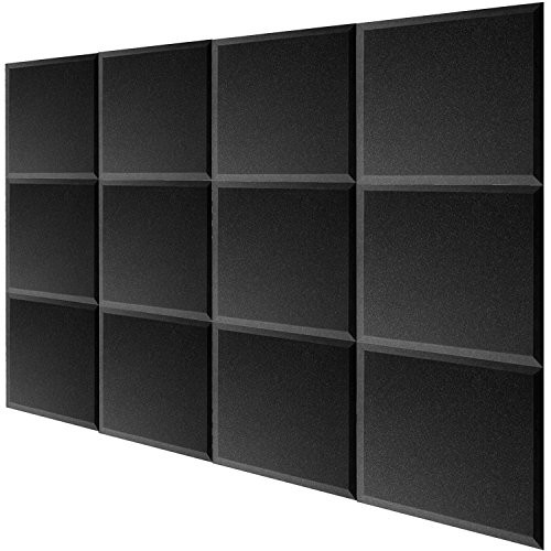 Mybecca [12 PACK] Acoustic Foam BEVEL Tiles Soundproofing Wall Panel 12 x 12 x 1 inch, Made in USA