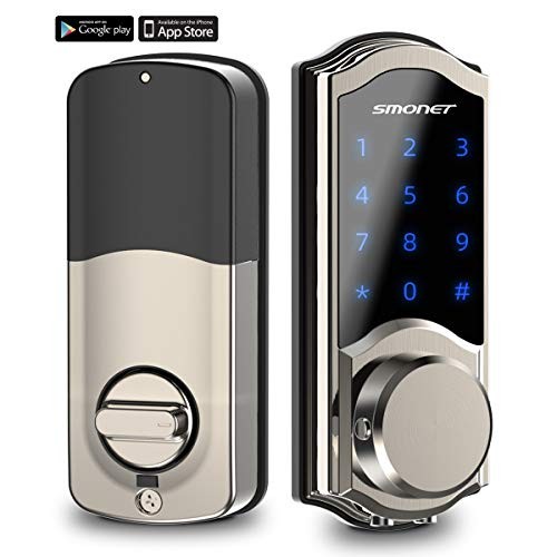 [2020 Newest] Smart Door Lock, SMONET Smart Deadbolt Bluetooth Keyless, Touchscreen Enable Mechanical Keys, Auto Lock, Remote Sharing, Send Ekeys, Free APP Monitoring, for Home,Hotel,Apartment, Silver