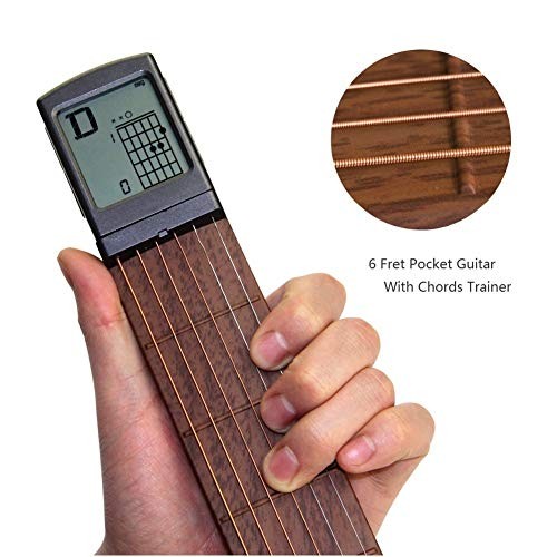 Pocket Guitar Chord Practice Tool, Portable Guitar Neck for Trainer Beginner w/ a Rotatable Chords Chart Screen (Battery Included)