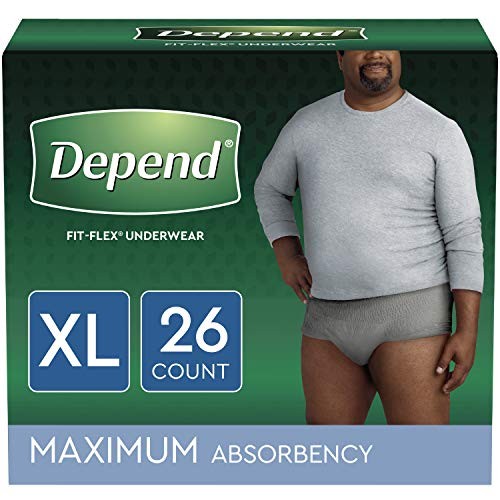 Depend FIT-FLEX Incontinence Underwear for Men, Maximum Absorbency, Disposable, XL, Grey, 26 Count