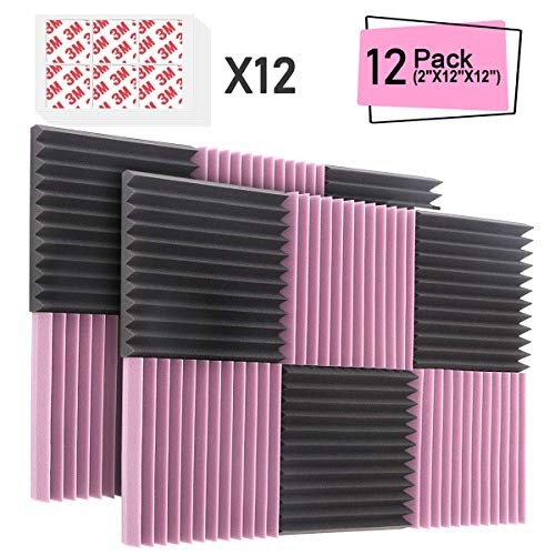 DEKIRU Acoustic Foam Panels, 12 Pack 2" X 12" X 12" Sound Proof Padding Studio Foam Wedge Tiles Sound Absorbing Dampening Foam Panels, Ideal for Wall Soundproofing Treatment