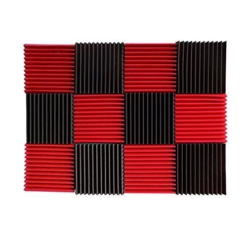 (12 Pk) Red/Charcoal acoustic foam tiles soundproofing foam panels sound insulation soundproof foam padding sound dampening Studio sound proof padding 1" x 12" x 12"