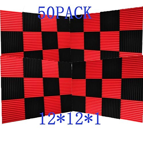 50 Pack -Black/Red Acoustic Panels Studio Foam Wedges 1" X 12" X 12" (50pack, Black&Red)