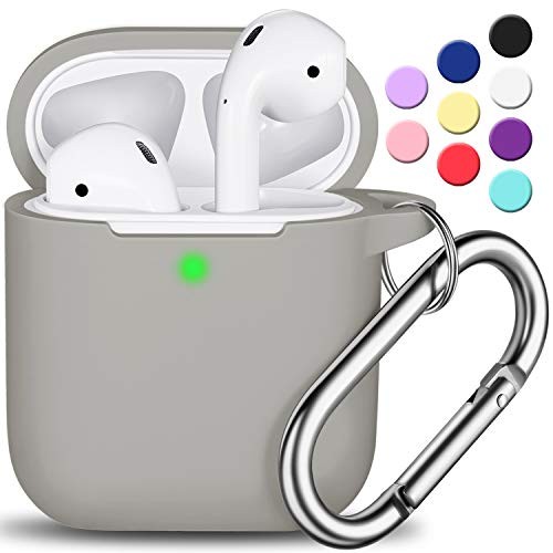 AirPods Case Cover with Keychain, R-fun Full Protective Silicone AirPods Accessories Skin Cover for Women Girl with Apple AirPods Wireless Charging Case,Front LED Visible-Brick Green