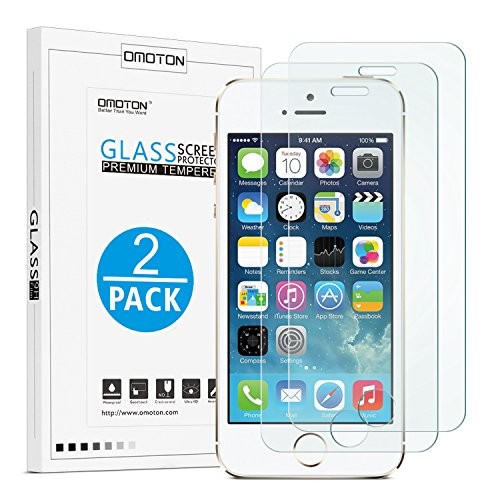 OMOTON 2.5D Round Edge 9H Tempered Glass Anti-Scratch Screen Protector for iPhone SE/ 5S/ 5C/ 5 - Clear (2 Pack)