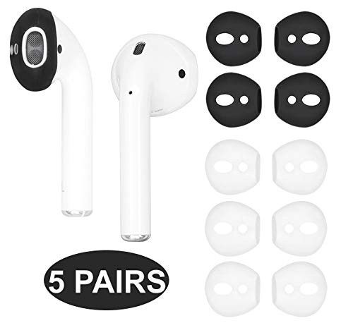 IiEXCEL (Fit in Case) Eartips for AirPods 1 AirPods 2, 5 Pairs Replacement Thin Slim Gel Earbuds Ear Tips Skin Accessories for AirPods 1 & 2 (Fit in Charging Case) 3 White 2 Black