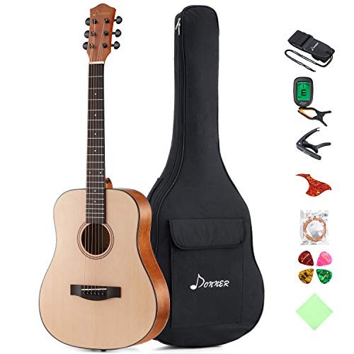 Donner 36'' Dreadnought Acoustic Guitar Package 3/4 Size Beginner Guitar Kit DAG-1M Spruce Body With Bag Capo Tuner Strap String Guitar Picks