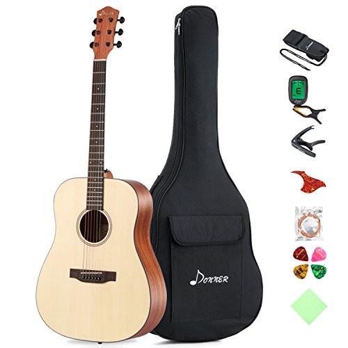 Donner DAG-1 Beginner Acoustic Guitar Full-size,41'' Dreadnought Spruce Guitar Package with Gig Bag Tuner Strap String