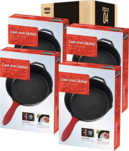 Utopia Kitchen Pre-Seasoned Cast Iron Skillet 12.5 Inches with Silicone Handle - (Pack of 4)