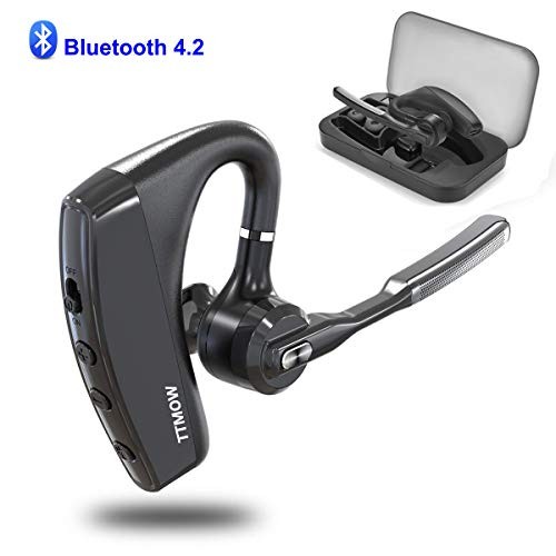 TTMOW Bluetooth Headsets V4.2 Hands Free Wireless Earpiece with Dual Mic Active Noise Cancelling Single Ear Bluetooth Cell Phones Earphone for Driving/Business/Office(Compatible for iOS Android)