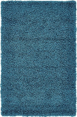 Unique Loom Solo Solid Shag Collection Modern Plush Turquoise Area Rug (3' 3 x 5' 3)