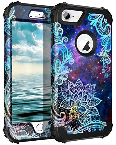 Casetego Compatible iPhone 8 Case,iPhone 7 Case,Floral Three Layer Heavy Duty Hybrid Sturdy Armor Shockproof Protective Cover Case for Apple iPhone 8/7,Mandala