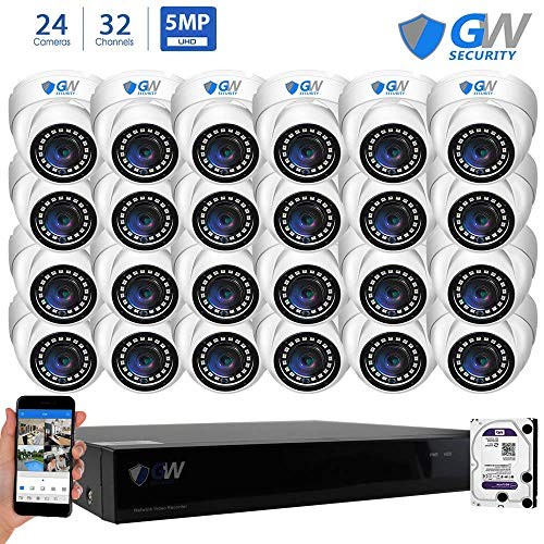 GW Security 32 Channel NVR 5 Megapixel H.265 Security Camera System, 24 Built-in Microphone Audio Recording HD 1920P IP PoE Dome Cameras, QR-Code Connection