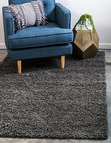 Unique Loom Solo Solid Shag Collection Modern Plush Graphite Gray Area Rug (3' 3 x 5' 3)