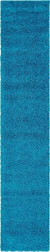 Unique Loom Solo Solid Shag Collection Modern Plush Turquoise Runner Rug (2' 6 x 13' 0)