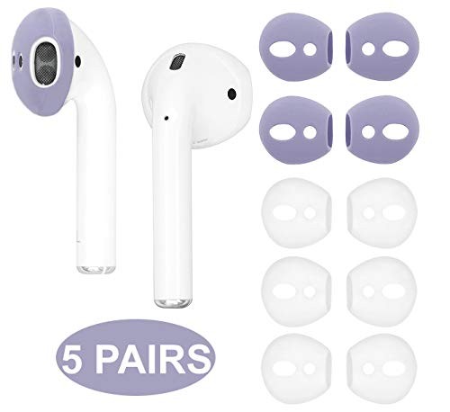 IiEXCEL (Fit in Case) Eartips for AirPods 1 AirPods 2, 5 Pairs Replacement Thin Rubber Earbuds Ear Tips Covers Skin Accessories for AirPods 1 & 2 (Fit in Charging Case) 3 White 2 Gray