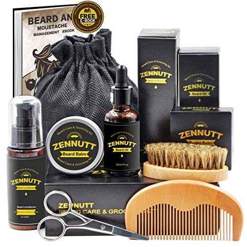 Ultimate Beard Care Kit for Men w/ Free Beard Conditioner & Beard Balm Butter & Beard Oil & 100% Boar Beard Brush & Wood Beard Comb & Beard & Mustache Scissors,Best Gift Set