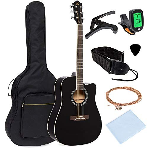 Best Choice Products 41in Full Size Beginner Acoustic Cutaway Guitar Set w/Case, Strap, Capo, Strings, Tuner - Black