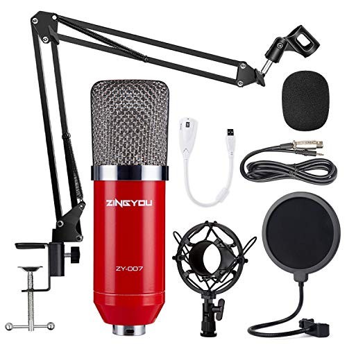 ZINGYOU Condenser Microphone Bundle, ZY-007 Professional Cardioid Studio Condenser Mic Include Adjustable Suspension Scissor Arm Stand, Shock Mount and Pop Filter, Studio Recording & Broadcasting