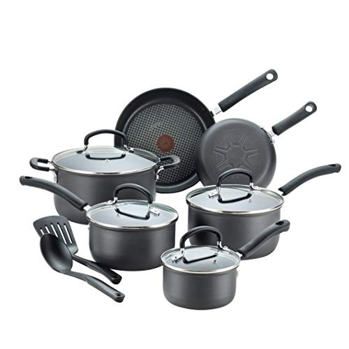 T-fal E765SC Ultimate Hard Anodized Nonstick 12 Piece Cookware Set, Dishwasher Safe Pots and Pans Set, Black