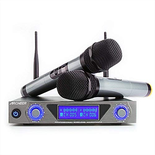 ARCHEER UHF Wireless Microphone System with LCD Display Dual Channel Handheld Karaoke Microphones Set for Outdoor Wedding, Conference, Karaoke, Evening Party, Singing