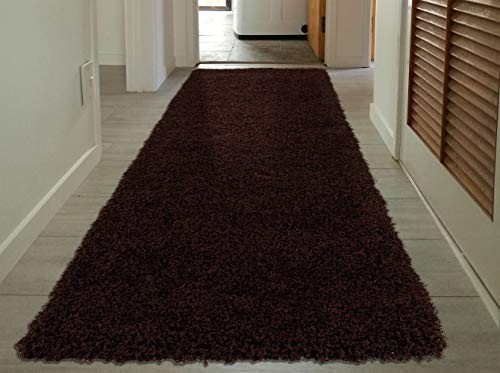 Sweet Home Stores Cozy Shag Collection Solid Shag Runner Rug, 2'7" X 8', Brown Color