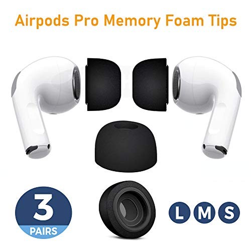 Canopus Memory Foam Replacement Earbud Tips, Compatible with AirPods Pro to Avoid Falling Off, 3 Pairs (Small, Medium, Large), Black