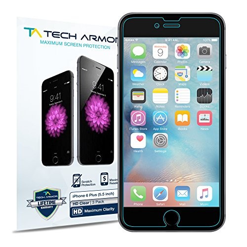 Tech Armor High Definition HD-Clear Film Screen Protector (Not Glass) for Apple iPhone 6 Plus / 6S Plus (5.5-inch) [3-Pack]